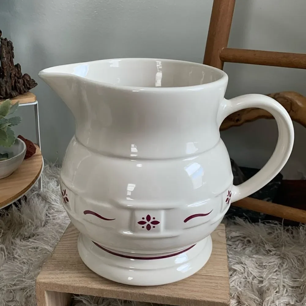 Longaberger‎ Pottery 32 oz. Pitcher Woven Traditions Heritage Red Accent Design